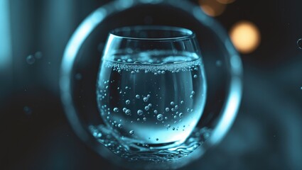 Crystal glasses with cold water, set against a dark morning room background. Concept of sobriety. Transparent sparkling water in glassware.