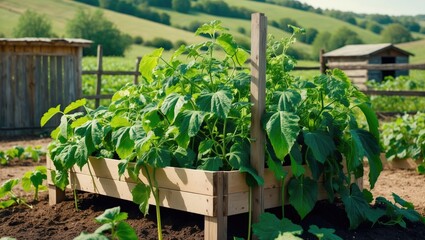 Cucumber hotbed containing mature plants.