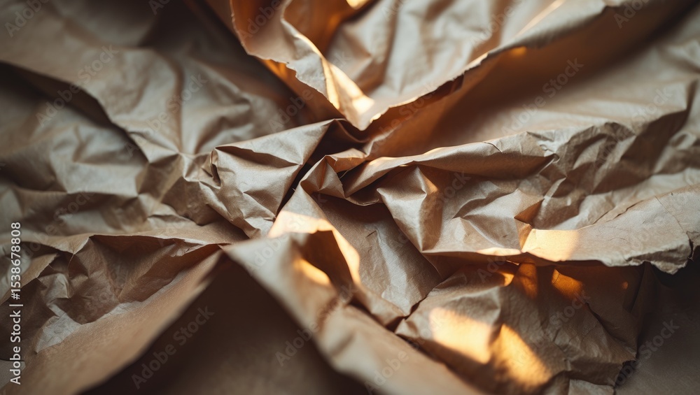 Poster crumpled brown paper texture ideal for background design and structure.