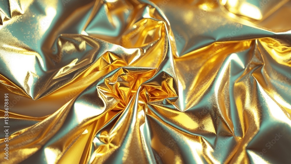 Aufkleber crumpled gold foil used as a background image from a top view, providing empty space for text.