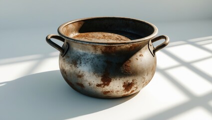 Dirty pot isolated on white background with a plain backdrop