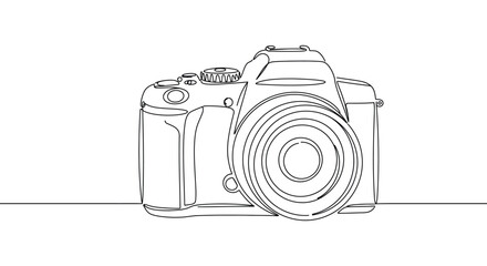Minimalist continuous line drawing of a dslr camera for creative design and art concepts vector illustration