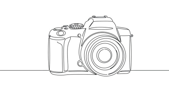 Minimalist continuous line drawing of a dslr camera for creative design and art concepts vector illustration - Powered by Adobe