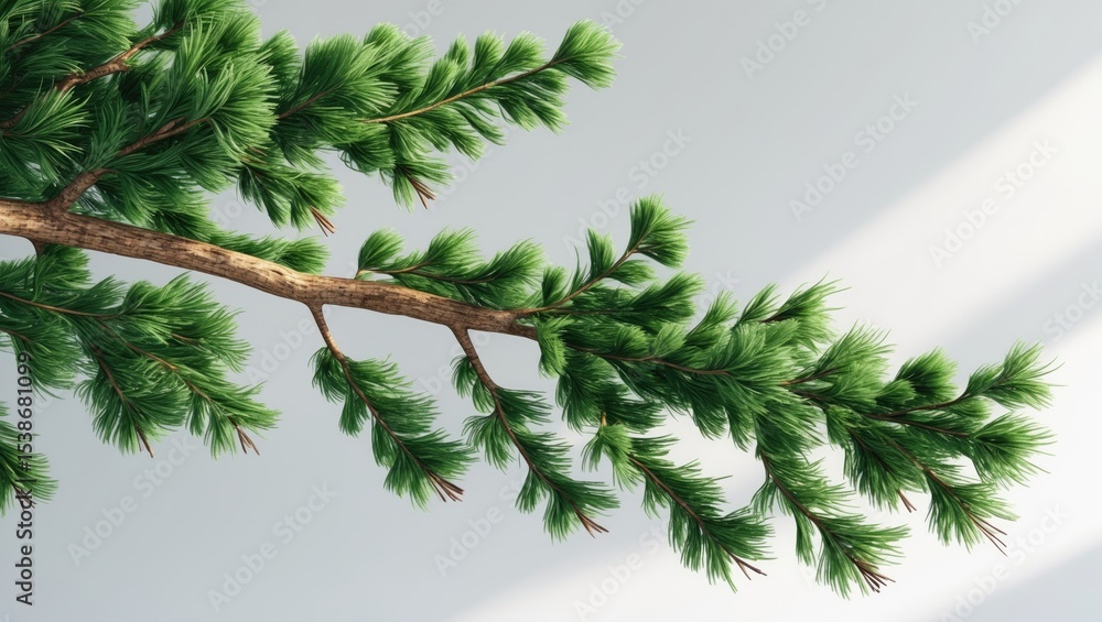 Poster fir tree branch isolated on white background. close-up of christmas tree twig from a top view.