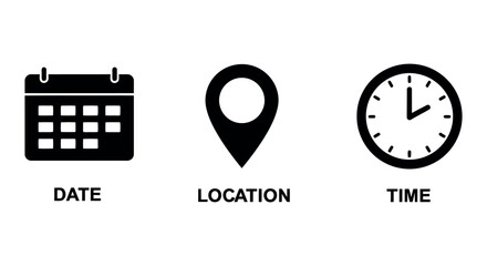 Date location time icons for event planning and scheduling design vector illustration