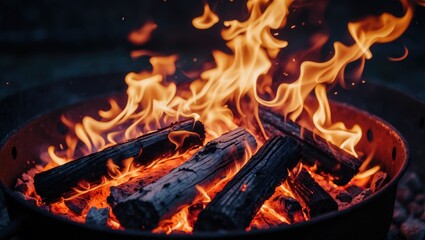 A captivating image of a fire burning brightly, with flames that dance and flicker, casting a warm glow on the surrounding area, ideal for projects related to warmth, energy, or the natural world.