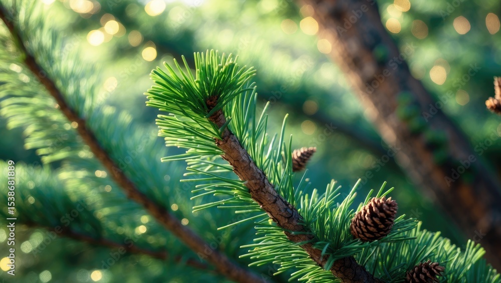 Poster close-up of fir tree branch with shallow focus.