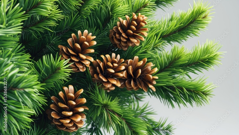 Poster fir tree with pine-cones isolated on white background displaying a coniferous tree with pine-cones a