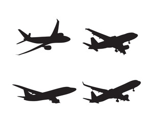 Airplane Silhouette Set Aviation Vector Icons Collection Isolated on White Background