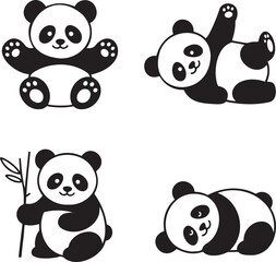 Obraz premium Panda silhouette set vector illustration isolated On Transparent Background