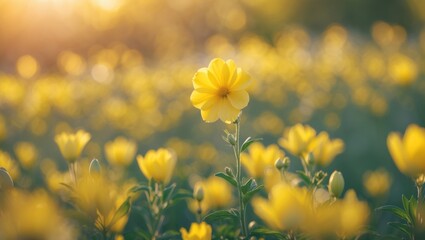 Field of blooming yellow flowers set against a background.