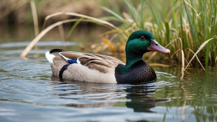 A common pochard gliding across a pond surface
