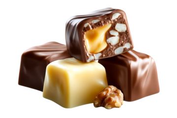 Delicious assorted chocolates on a transparent background