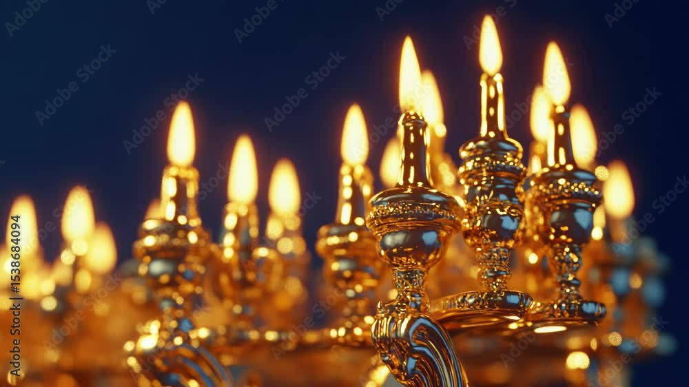 Poster a decorative chandelier with multiple lit candles inside