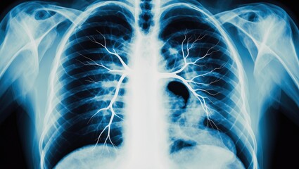 Radiographic image showing lung infection with nodular patterns in the upper right region