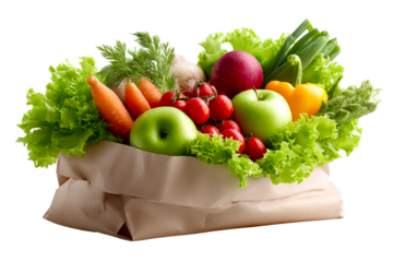 Fresh organic vegetables in a brown paper bag ready for cooking