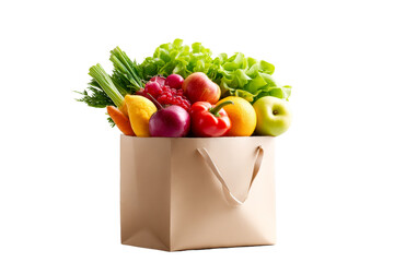 Fresh vegetables and fruits in a paper bag ready for shopping