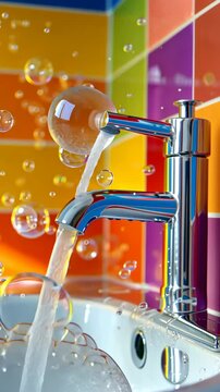 Colorful bathroom and fun hygiene learning