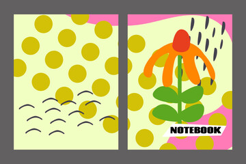 Modern Botanical Notebook Cover Design. DOUBLE-SIDED NOTEBOOK COVER. Vector 