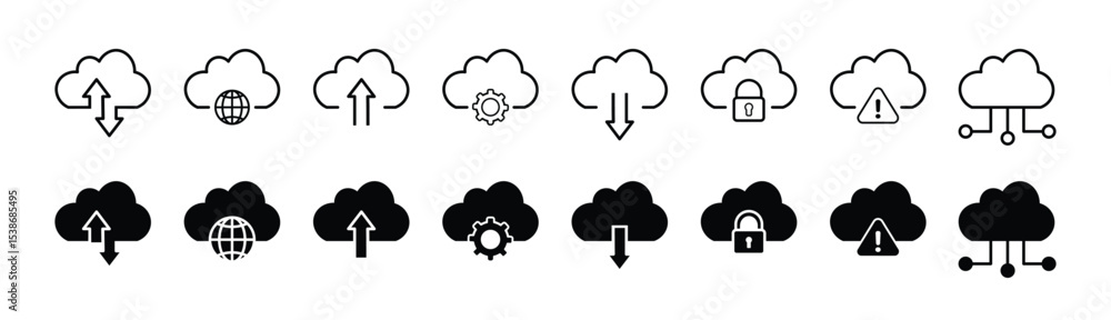 Poster cloud computing web icons in flat style. cloud technology, data center, connection network, digital 