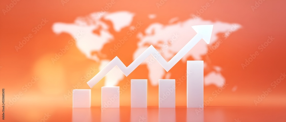 Poster a white bar graph with an upward arrow indicates growth, set against an orange background with a blu