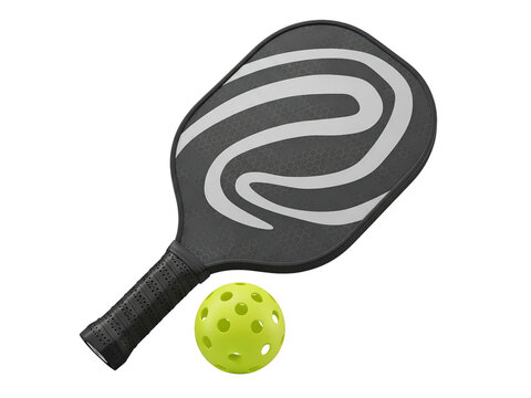 Pickleball Paddle and Ball Transparent Background Sports Equipment Concept