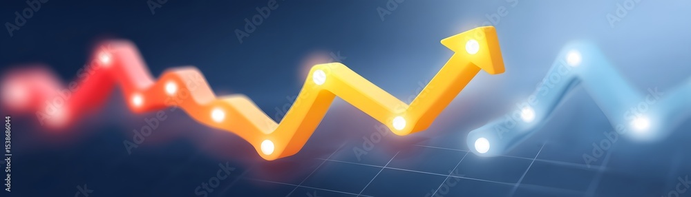 Aufkleber colorful zigzag arrows represent upward and downward trends on a digital graph in a business analyti