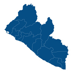 Liberia map in region administrator. Map of Liberia region administrator in blue color