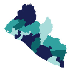 Liberia map in region administrator. Map of Liberia region administrator in  gradient blue color