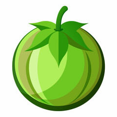 Stylized Green Tomato Illustration with Leaves and Stem Depicting Fresh Produce Healthy Eating and Garden Vegetables in a Simple Modern Design Isolated on White Background