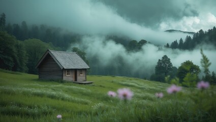 Fototapeta premium Misty Mountains and Alpine Wildflowers in Zillertal, Austria