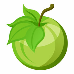 Stylized Green Apple Illustration with Leaves and Stem Perfect for Healthy Eating Fruit and Organic Food Concepts Ideal for Design Projects and Educational Materials