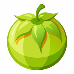 Illustration of a green unripe tomato with leaves and stem perfect for food related designs children s books or educational materials about fruits and vegetables