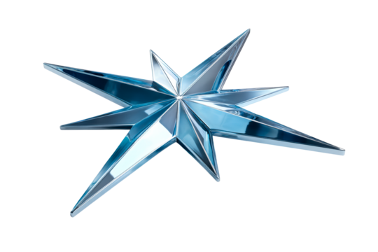 Shiny blue star decoration with sharp points on transparent background - Powered by Adobe