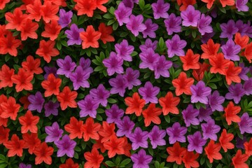 Vivid Red and Purple Azalea Blossom Display