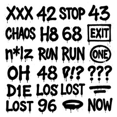 Graffiti Numbers and Symbols with Spray Paint Blood Splatter Effect – Transparent PNG