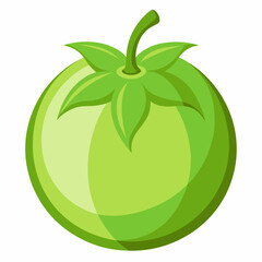 Illustration of a Single Green Tomato with Stem and Leaves Isolated on White Background Perfect for Food Gardening or Healthy Eating Themed Designs