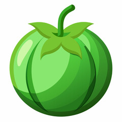 Cartoon illustration of a green tomato unripe and fresh isolated on white background perfect for illustrating healthy eating gardening or vegetarian recipes in a playful