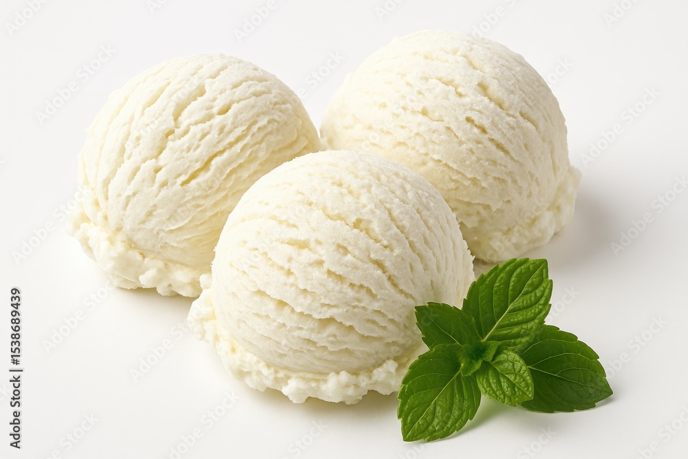 Poster refreshing mint-flavored ice cream scoops on a plain white backdrop