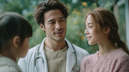 Caring Doctor Interacting with Patients in a Natural Setting, Fostering Compassion and Trust in Healthcare Environment