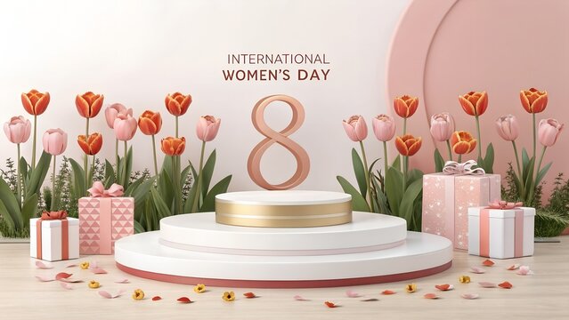 8 march podium international women day background - Powered by Adobe