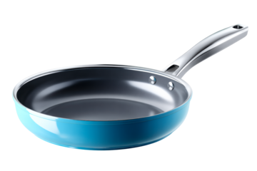 High quality blue frying pan with a sturdy handle and nonstick surface