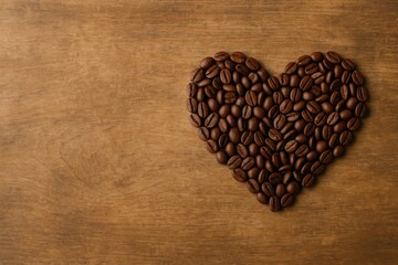 Coffee beans forming a heart shape with space for text