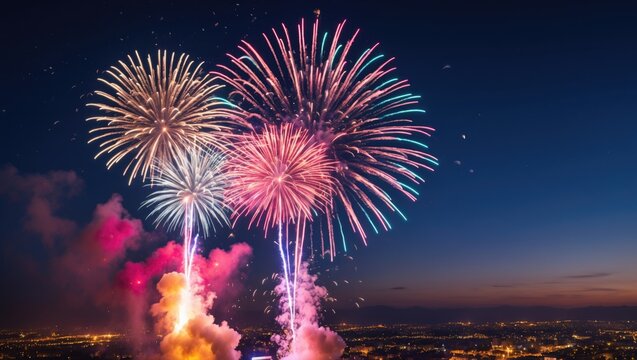 Vibrant Firework Display with Space for New Year's Eve Celebration, Abstract Festive Background - Powered by Adobe