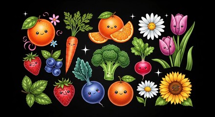 Essential vegetables on a black background, highlighting health, freshness, and natural beauty.