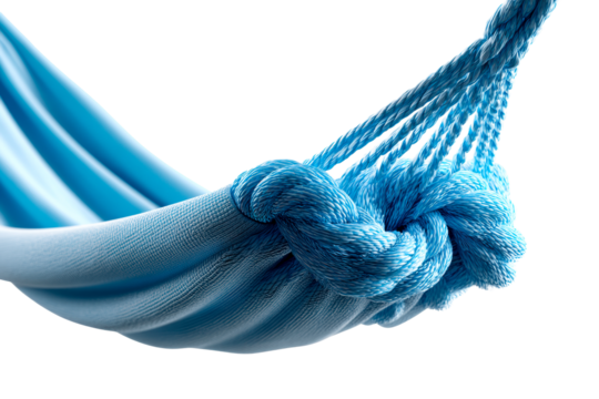 Relaxing blue hammock with sturdy knot details for outdoor lounging