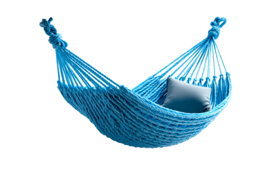 Bright blue hammock with cushion for relaxing at home or outdoors