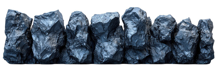 Glossy, jagged dark rocks abut against a black backdrop