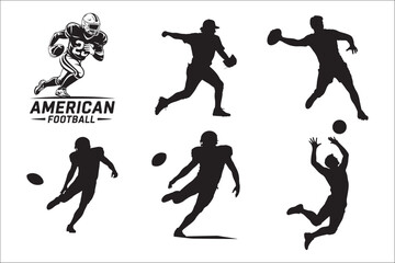 Obraz premium American Football Player SilhouetteQuarterback Throw Vector DesignTouchdown Action Football IllustrationHelmeted Football Player SilhouetteGridiron Football Sport Vector Art