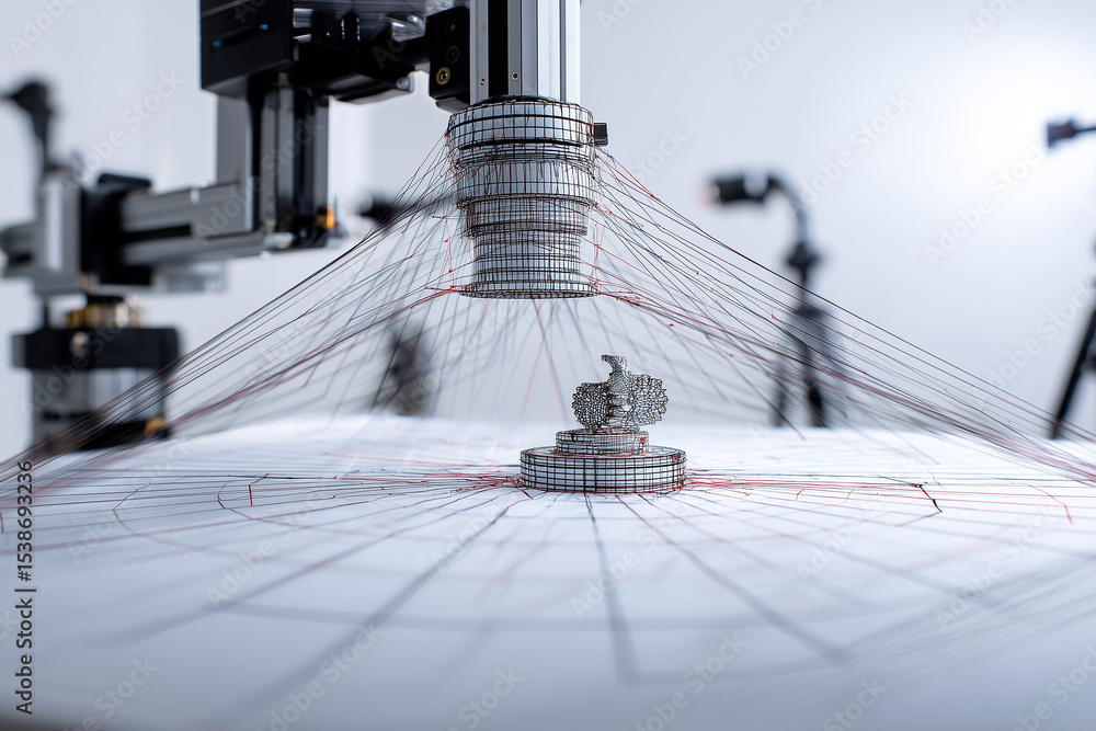 Fototapete a structured light 3d scanner is capturing a detailed scan of a small mechanical part on a turntable